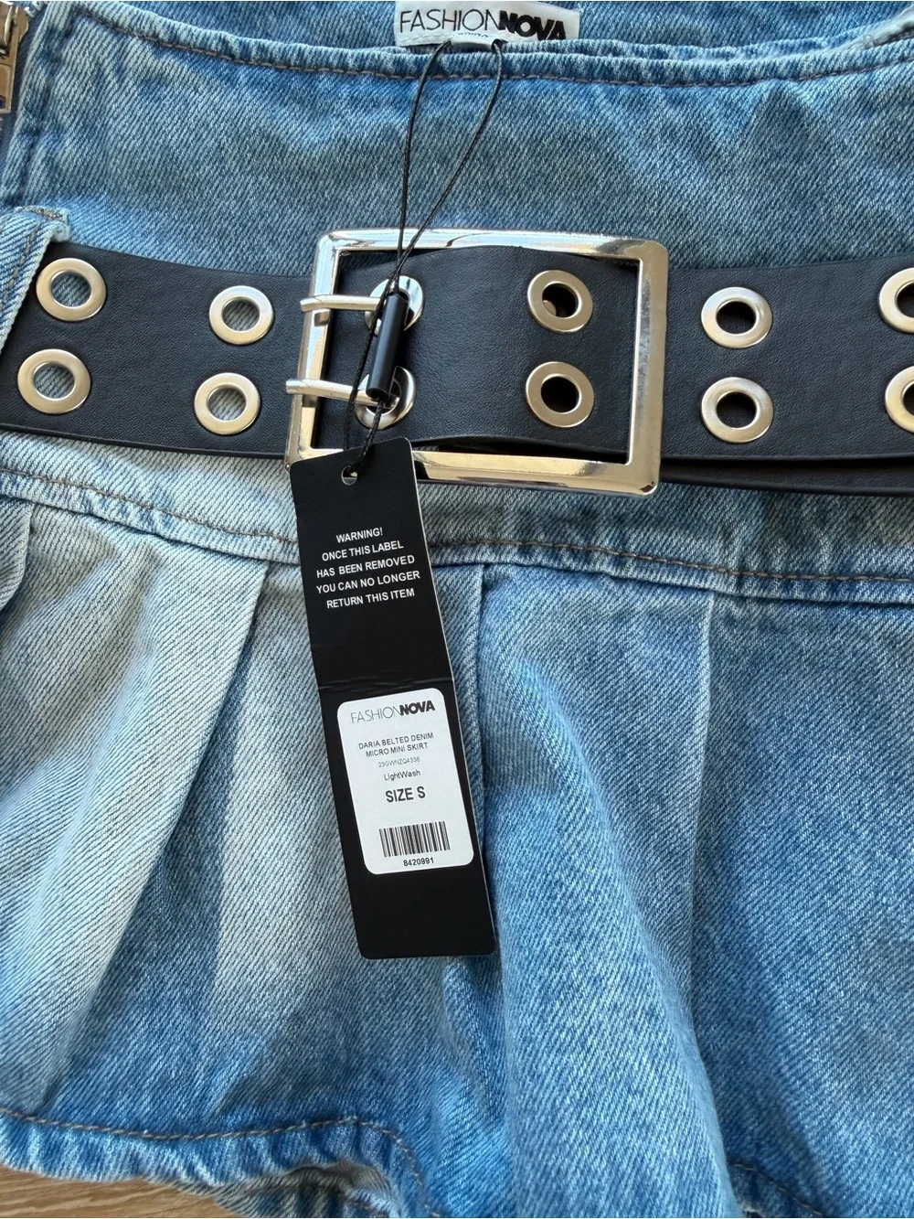 Fashion Nova Blue Denim Skirt with Black Belt
